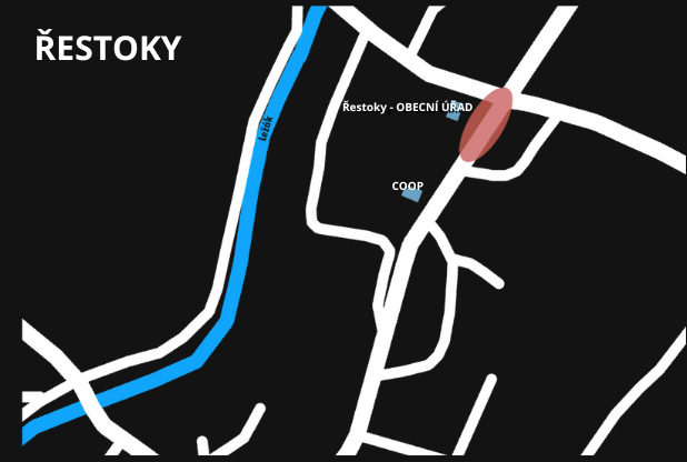 Řestoky - mapa